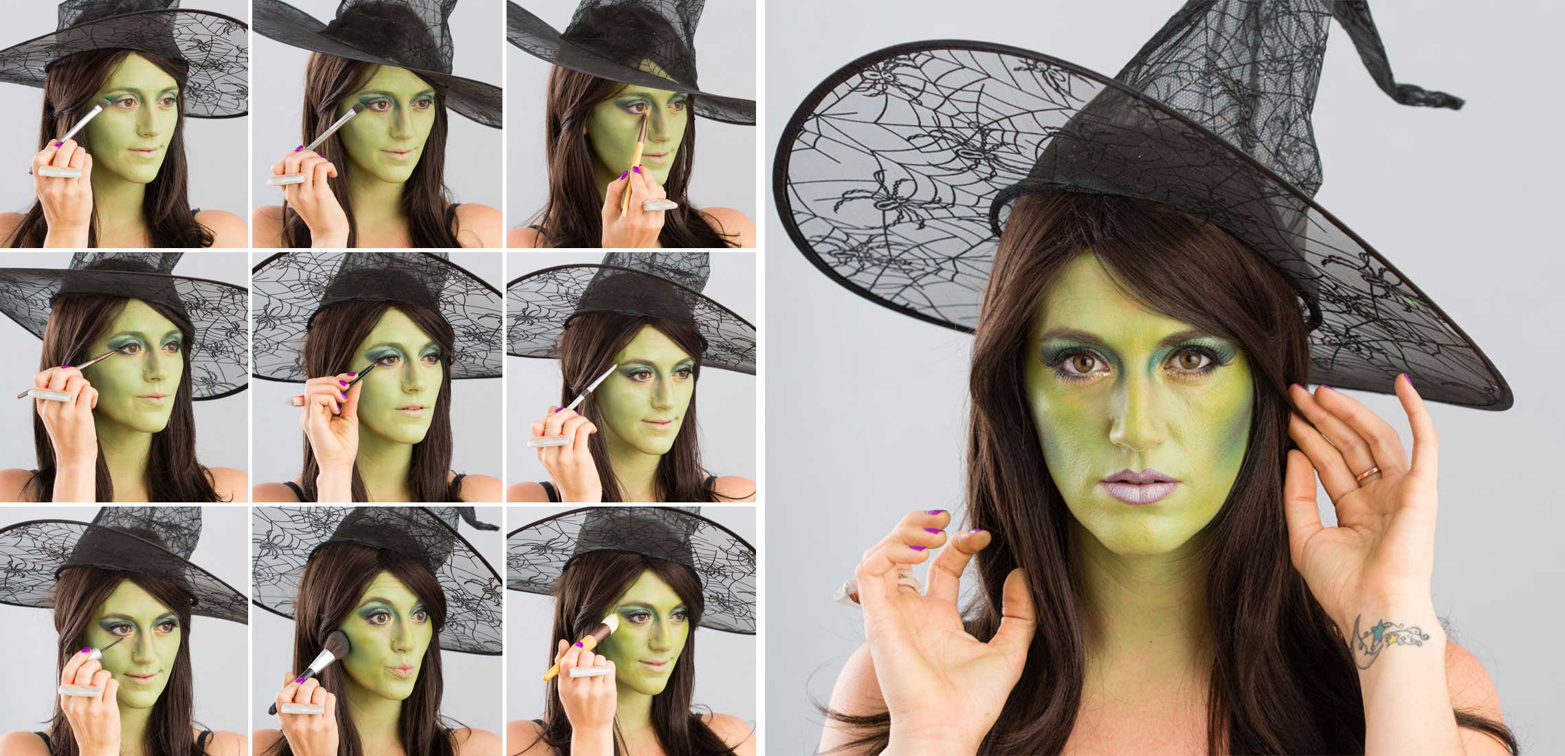 Макияж на Хэллоуин "Ведьма", как сделать макияж на Хэллоуин, макияж на Хэллоуин поэтапное описание 