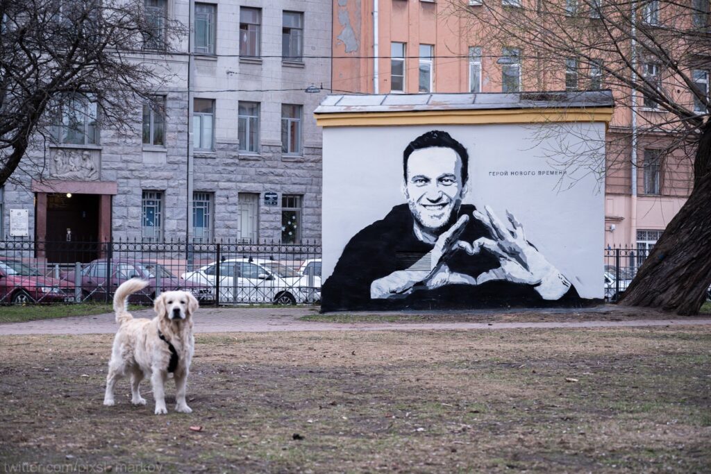 В Питере ненадолго появилось граффити с Навальным